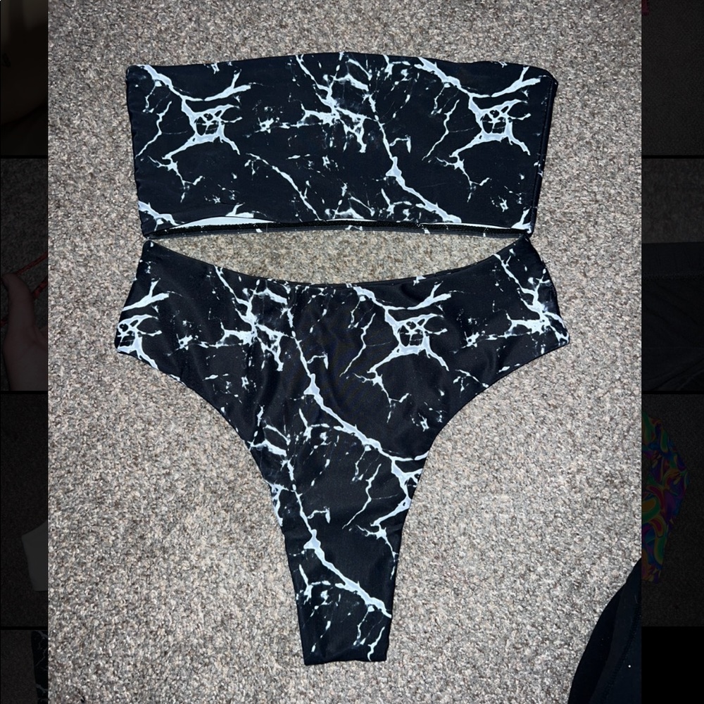 Black Marble Bandeau Bikini